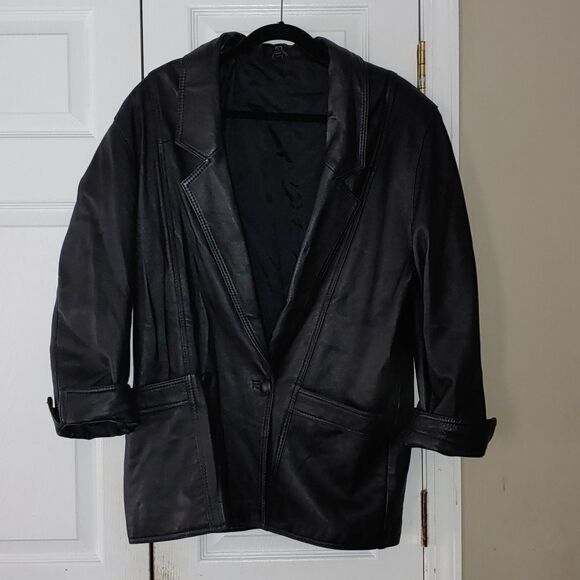 Soft black 100%  leather jacket Sz L EUC - Picture 1 of 5